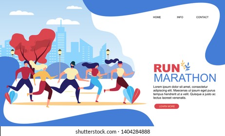 Run Marathon. Cartoon People Runner. Athlete Competition Vector Illustration. Healthy Lifestyle. Man Woman Group Jogging Outdoor on City Street. Road Race. Physical Activity Leisure Sport Fitness