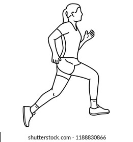 Run a marathon. Vector flat outline icon illustration isolated on white background.
