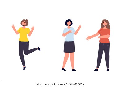 Run from negative concept. Aggressive character group and happy running character. Vector illustration in flat style.