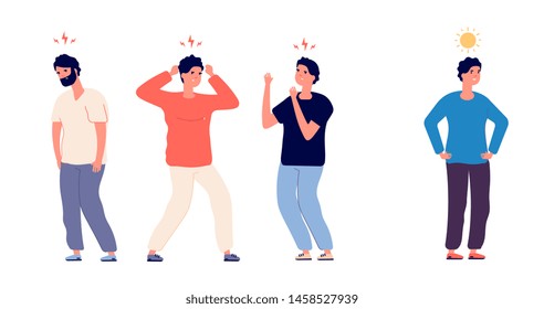 Run From Negative Environment. Happy Business Person Running Away And Ignoring Toxic Coworkers. Vector Concept, Illustration Of Run Away From Colleague With Bad Mood