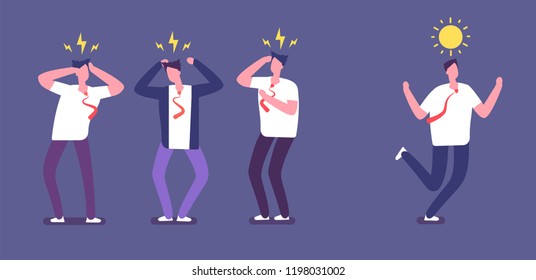 Run From Negative People. Happy Business Person Running Away Of Angry Toxic Coworkers. Unhappy Office Work Environment Vector Concept. Illustration Of Running Away, Unhappy And Bad Colleague