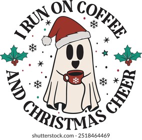 Corro en el café y las Navidades animan Diseño lindo de la camiseta del fantasma de Navidades