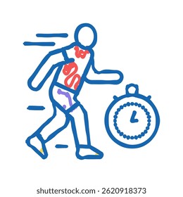 Ejecutar en el tiempo Vector de boceto de icono de doodle. Ejecutar en el signo de tiempo. Ilustración de símbolo aislado