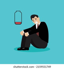 Run out of battery businessman. Burn out concept