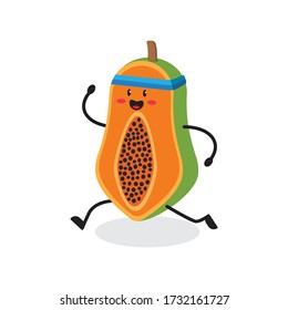 run papaya fruit cute character mascot vector design