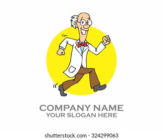 run professor scientist, smart physics scientific chemist clever physicist crazy funny mascot chemistry cartoon character