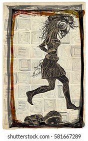 Run punk, run - an hand drawn vector. Jumping bone lady. Freehand sketching. Vector is easy editable in layers and groups.