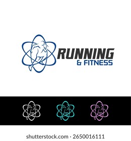 Run Running Atom Club Marathon Logo Vector Illustration.