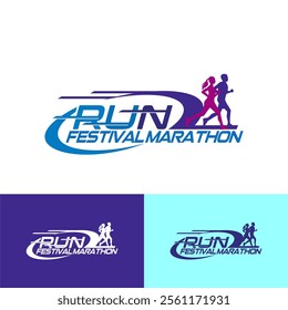 Run Running Club Marathon Logo Vector Illustration.