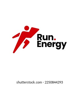 run running energy thunder bolt people sport logo vector icon illustration