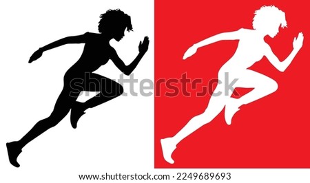 Run, running female  vector silhouette. Runner profile. Sprinter is gaining momentum at start