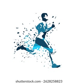 Run, running man, abstract blue isolated vector silhouette. Athletics logo, track and field