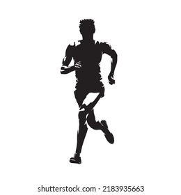 Run, running man, front view, abstract isolated vector silhouette, front view