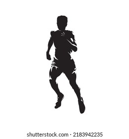 Run, running man, front view, abstract isolated vector silhouette, front view