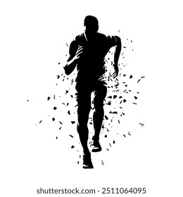 Run, running man, front view, isolated vector silhouette