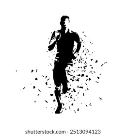 Run, running man, front view, isolated vector silhouette