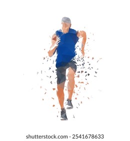 Run, running man, front view, isolated polygonal vector runner