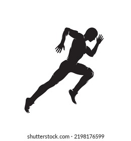 Run, running man, isolated silhouette, side view. Vector runner