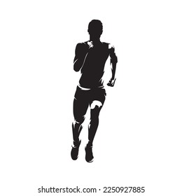 Run, running man, isolated vector silhouette, ink drawing, front view