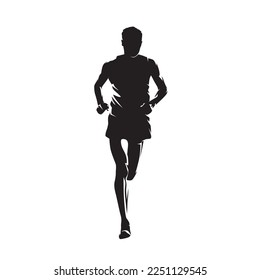 Run, running man, isolated vector silhouette, ink drawing, front view