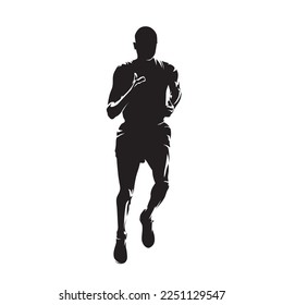 Run, running man, isolated vector silhouette, ink drawing, front view