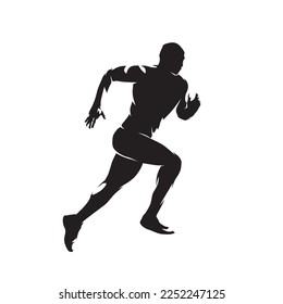 Run, running man, isolated vector silhouette, ink drawing, front view