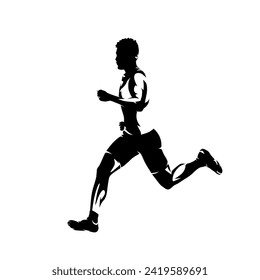 Run, running man isolated vector silhouette, side view