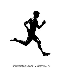 Run, running man, isolated vector silhouette, side view
