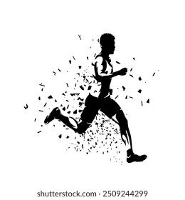 Run, running man, isolated vector silhouette, side view