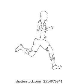 Run, running man isolated vector silhouette, side view, line art