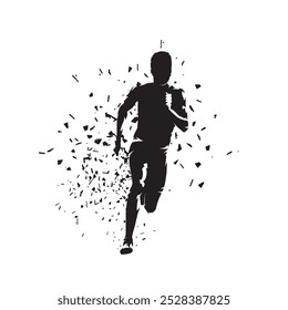 Run, running man, isolated vector silhouette, male runner, front view