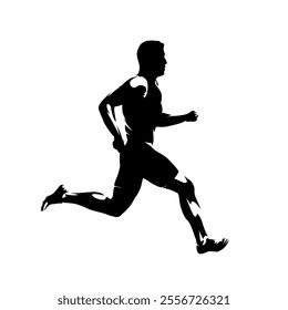 Run, running man, isolated vector silhouette, side view. Ink drawing. Runner