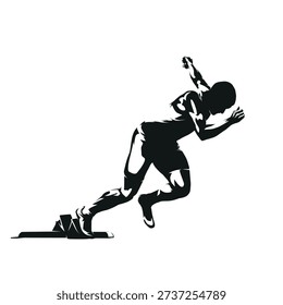 Run, running man, isolated vector silhouette. ink drawing. Side view. Athletics, track and field male athlete