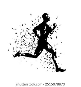 Run, running man, side view, isolated vector silhouette