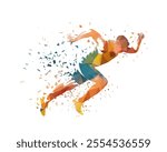 Run, running man, sprinter, isolated low polygonal vector illustration. Male runner athlete, geometric drawing