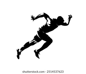 Run, running man, sprinter, isolated vector silhouette. Male runner