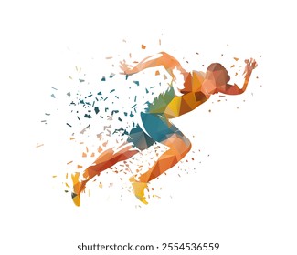 Run, running man, sprinter, isolated low polygonal vector illustration. Male runner athlete, geometric drawing