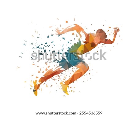 Run, running man, sprinter, isolated low polygonal vector illustration. Male runner athlete, geometric drawing