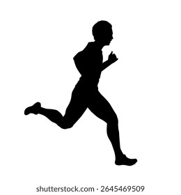 Run, running man, sprinter side view. Isolated vector silhouette. Track and field. Athletics