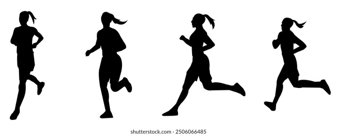 Run. Running men, vector set of isolated silhouettes