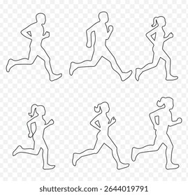 Run. Running men and women, vector set of isolated silhouettes on transparent Background. EPS 10.
