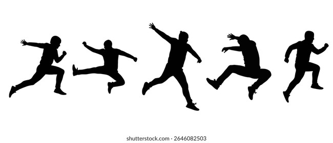 Run Running men and women, vector set of isolated silhouettes silhouette people skateboarding in different poses collection, vector.