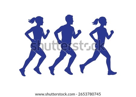 Run. Running men and women, vector set of isolated silhouettes