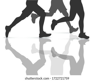 Run. Running men's and woman's legs, vector set of isolated silhouettes