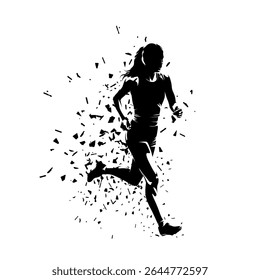 Ren, vrouw die rent. Vrouwelijke marathonloper. Geïsoleerd abstract vectorsilhouet, clipart uitvoeren met dispersie-effect