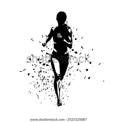 Run, running woman, front view, isolated vector silhouette