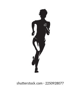 Run, running woman, isolated vector silhouette, ink drawing, front view