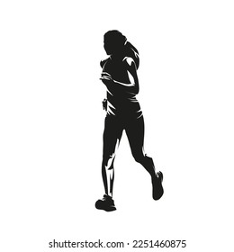 Run, running woman, isolated vector silhouette, ink drawing, front view