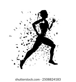 Run, running woman isolated vector silhouette, side view