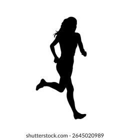 Run, running woman isolated vector silhouette, side view. Athletics
